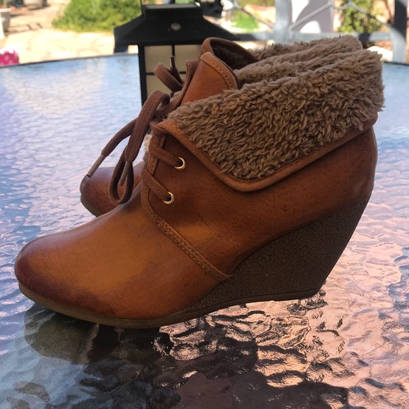 H&M Wedge Heeled Boots Shoes Brown - Picture 2 of 6